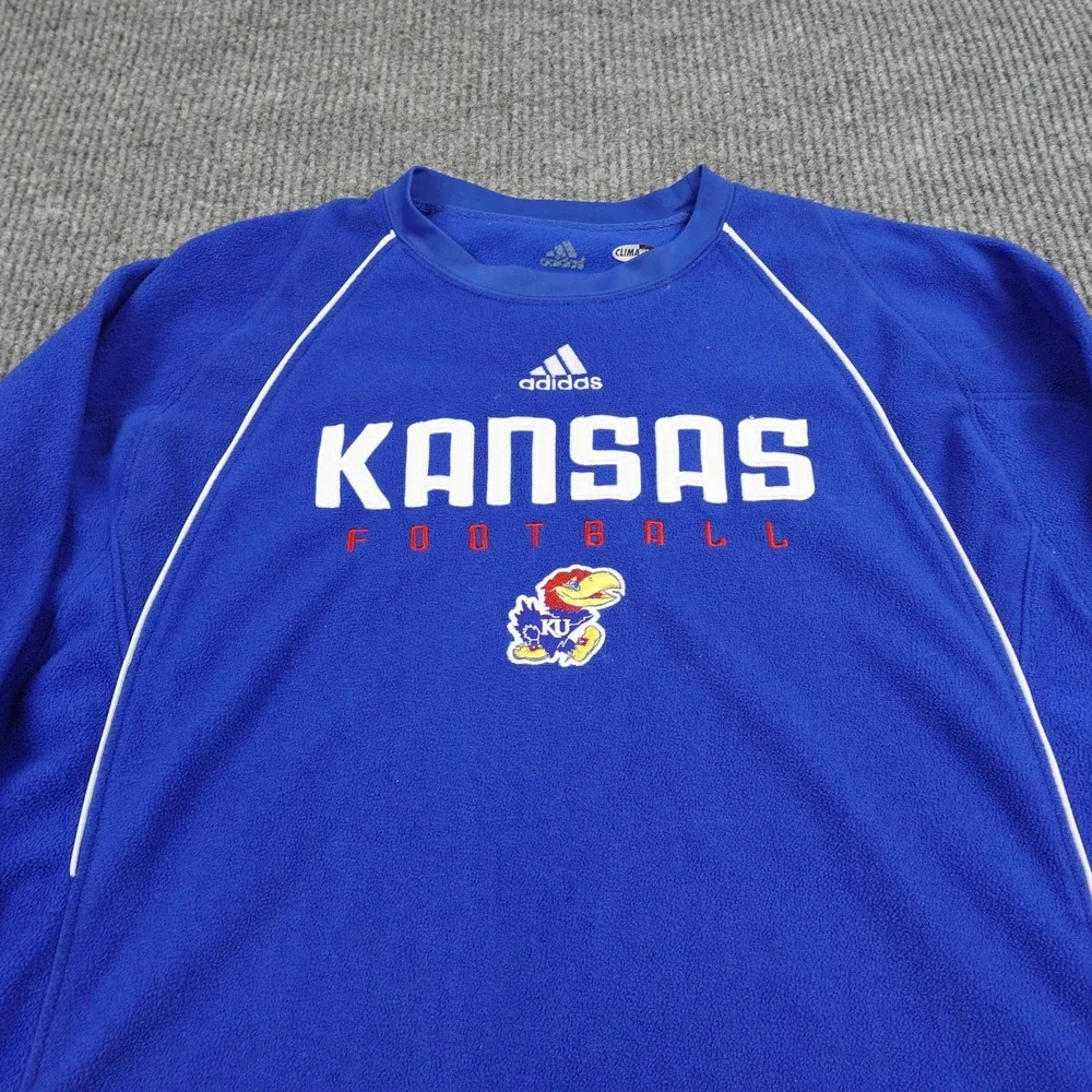 Kansas Jayhawks Sweatshirt Mens XL Blue NCAA Football Adidas Climawarm Pullover